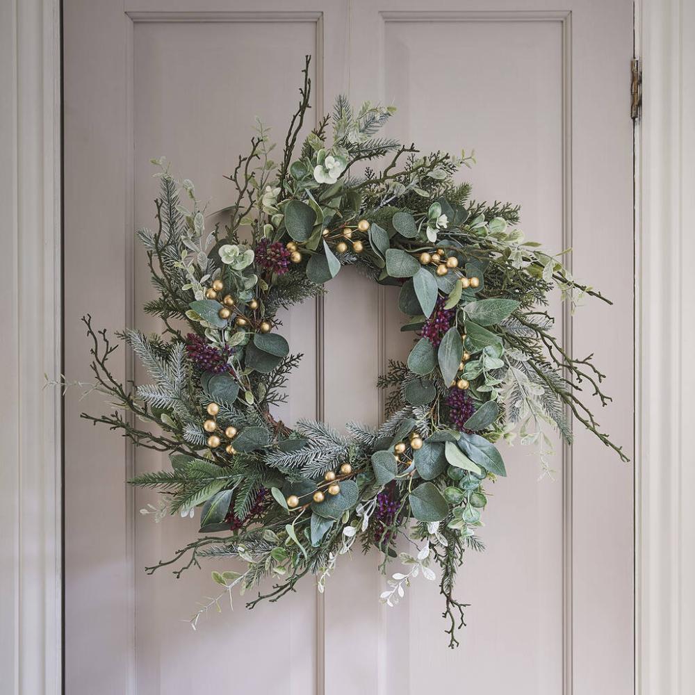 Eucalyptus, Pine And Gold Berry Christmas Wreath | Floral wreaths Floral wreaths Floral wreaths